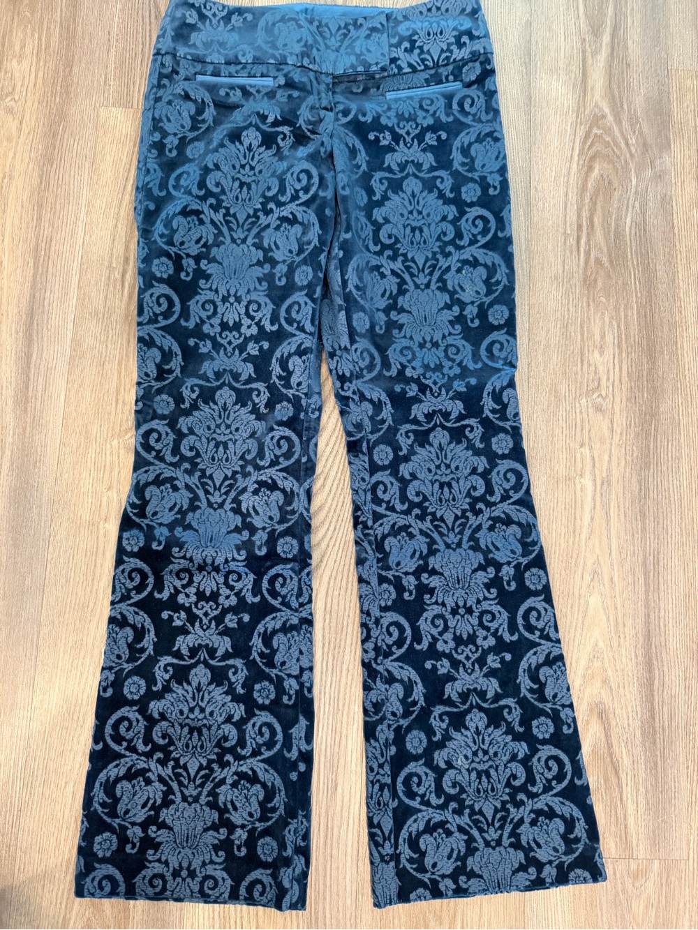 Cache Blue Damask Velvet Flare Jeans